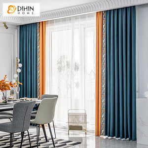 DIHIN HOME European High-end Splicing Curtains With Lace,Grommet Window Curtain for Living Room ,52x63-inch,1 Panel