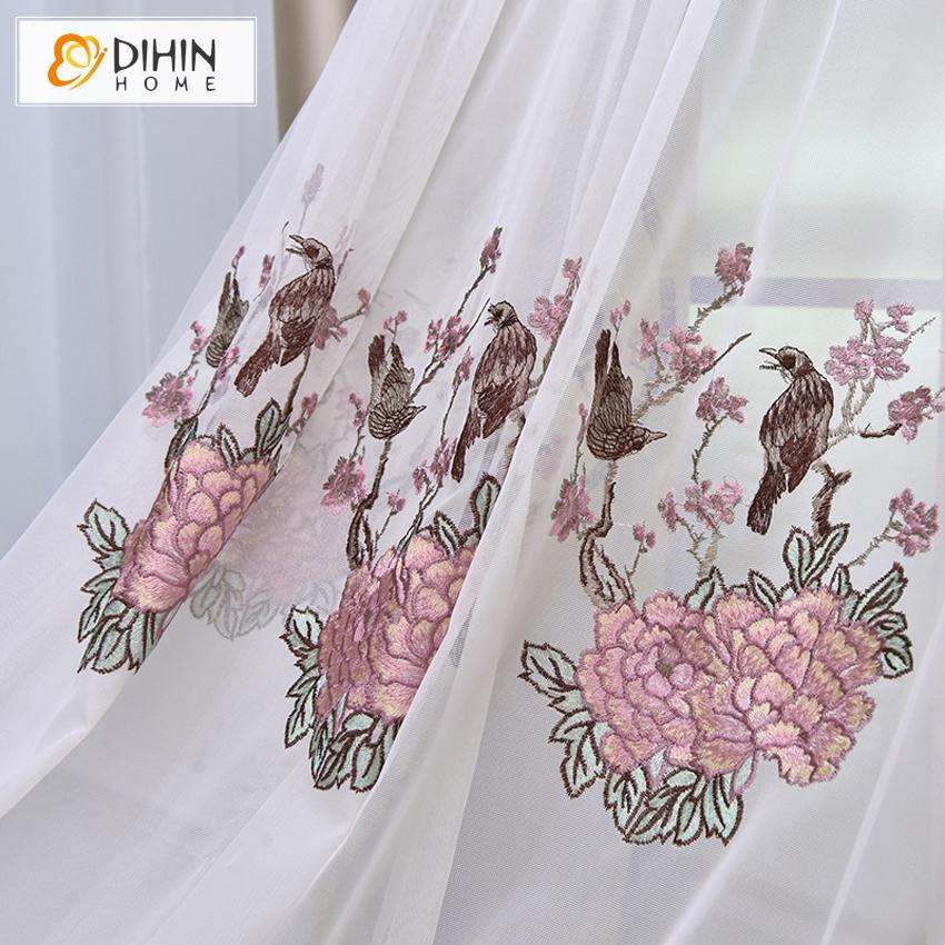 DIHIN HOME European High Precision Embroidered Curtain High Quality Valance ,Blackout Curtains Grommet Window Curtain for Living Room ,52x84-inch,1 Panel