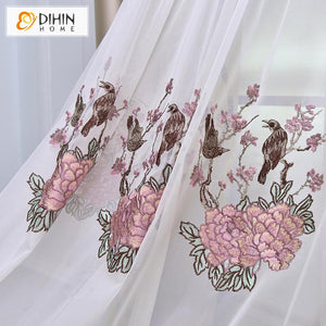 DIHIN HOME European High Precision Embroidered Curtain High Quality Valance ,Blackout Curtains Grommet Window Curtain for Living Room ,52x84-inch,1 Panel