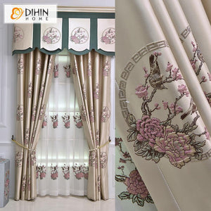 DIHIN HOME European High Precision Embroidered Curtain High Quality Valance ,Blackout Curtains Grommet Window Curtain for Living Room ,52x84-inch,1 Panel