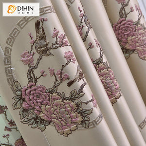 DIHIN HOME European High Precision Embroidered Curtain High Quality Valance ,Blackout Curtains Grommet Window Curtain for Living Room ,52x84-inch,1 Panel