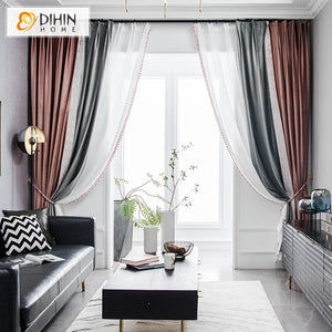 DIHINHOME Home Textile European Curtain DIHIN HOME European High Quality Luxury Embroidered Curtain,Blackout Curtains Grommet Window Curtain for Living Room ,52x63-inch,1 Panel