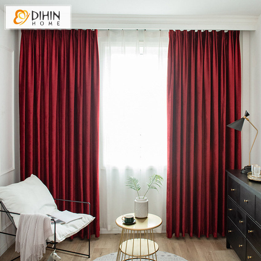 DIHINHOME Home Textile European Curtain DIHIN HOME European High Quality Velvet Red Wine Color,Blackout Grommet Window Curtain for Living Room ,52x63-inch,1 Panel