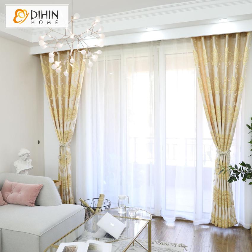 DIHIN HOME European Jacquard Curtains ,Blackout Grommet Window Curtain for Living Room ,52x63-inch,1 Panel