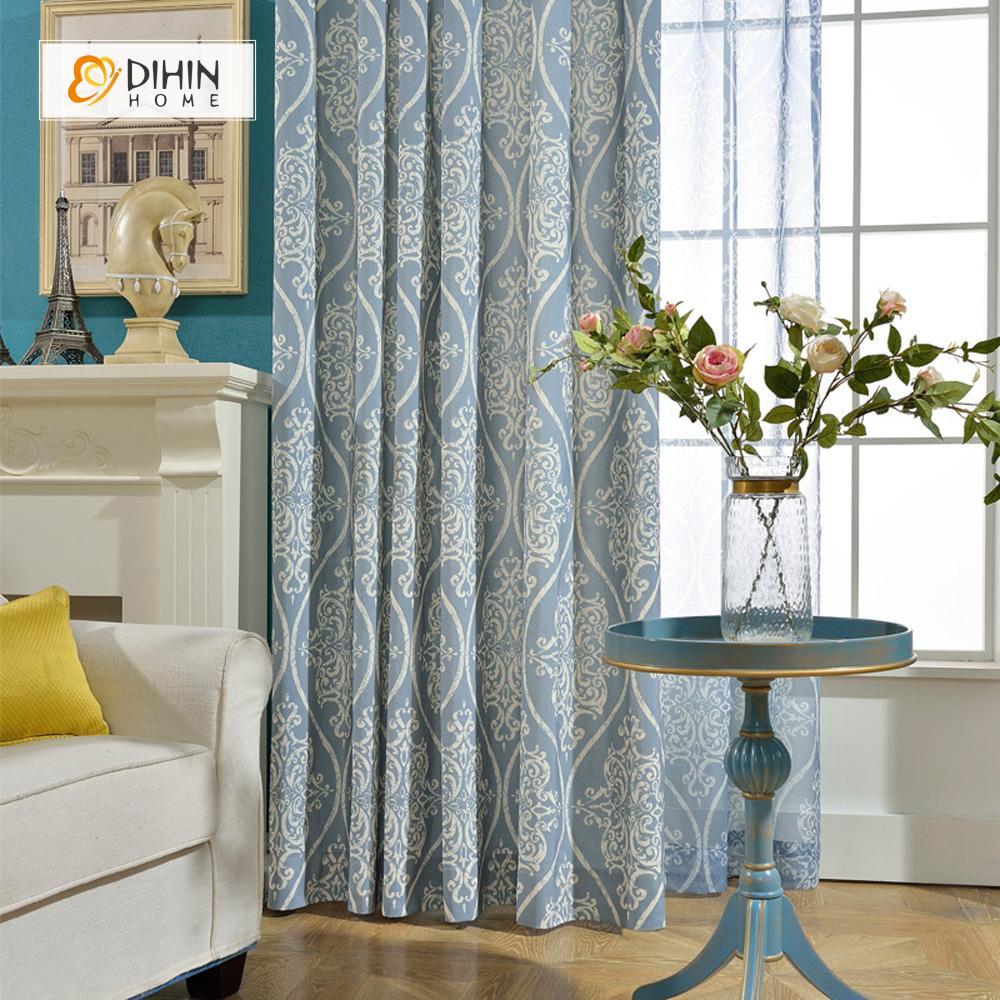 DIHINHOME Home Textile European Curtain DIHIN HOME European Jacquard Printed Curtain ,Cotton Linen ,Blackout Grommet Window Curtain for Living Room ,52x63-inch,1 Panel