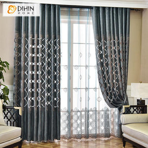 DIHIN HOME European Luxurious Abstract Geometry Embroidered,Blackout Curtains Grommet Window Curtain for Living Room ,52x84-inch,1 Panel