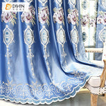 DIHIN HOME European Luxurious Blue Color Embroidered ,Blackout Curtains Grommet Window Curtain for Living Room ,52x84-inch,1 Panel
