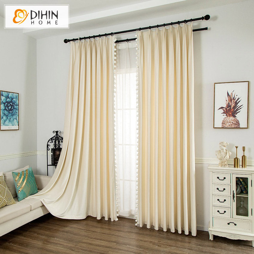 DIHINHOME Home Textile European Curtain DIHIN HOME European Luxury Beige Color Velvet Fabric With Trims,Blackout Grommet Window Curtain for Living Room,1 Panel