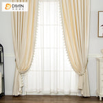 DIHINHOME Home Textile European Curtain DIHIN HOME European Luxury Beige Color Velvet Fabric With Trims,Blackout Grommet Window Curtain for Living Room,1 Panel