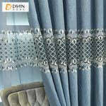 DIHINHOME Home Textile European Curtain DIHIN HOME European Luxury Blue Color Geometric Pattern Embroidered Curtains,Blackout Grommet Window Curtain for Living Room ,52x84-inch,1 Panel