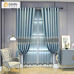 DIHINHOME Home Textile European Curtain DIHIN HOME European Luxury Blue Color Geometric Pattern Embroidered Curtains,Blackout Grommet Window Curtain for Living Room ,52x84-inch,1 Panel