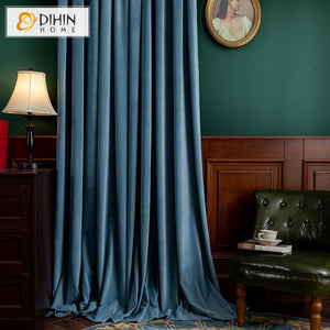DIHIN HOME European Luxury Blue Color Velvet Cloth,Blackout Grommet Window Curtain for Living Room ,52x63-inch,1 Panel