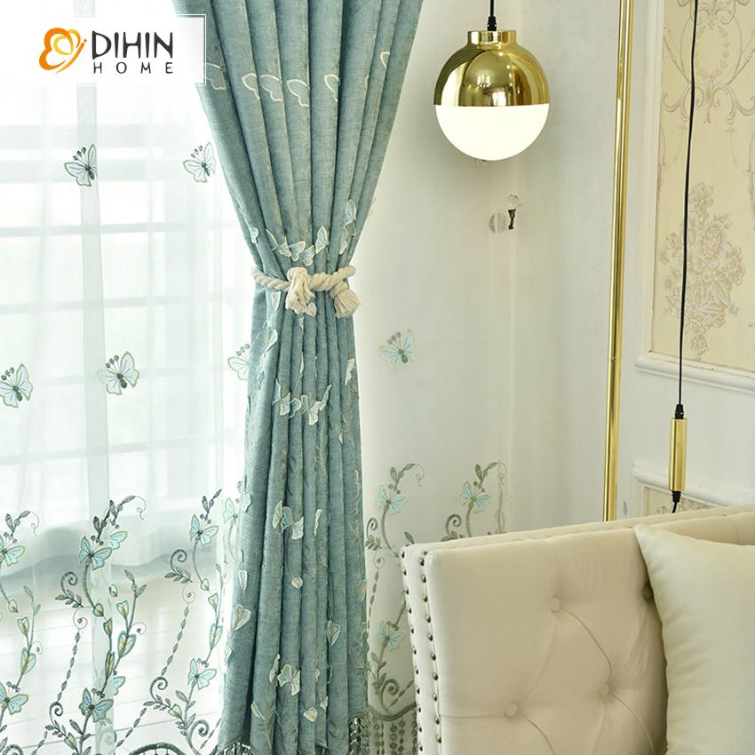 DIHINHOME Home Textile European Curtain DIHIN HOME European Luxury Butterfly Embroidered,Blackout Grommet Window Curtain for Living Room ,52x63-inch,1 Panel
