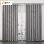 DIHINHOME Home Textile European Curtain DIHIN HOME European Luxury Cotton Linen Blue Flower Embroidered,Blackout Grommet Window Curtain for Living Room ,52x63-inch,1 Panel