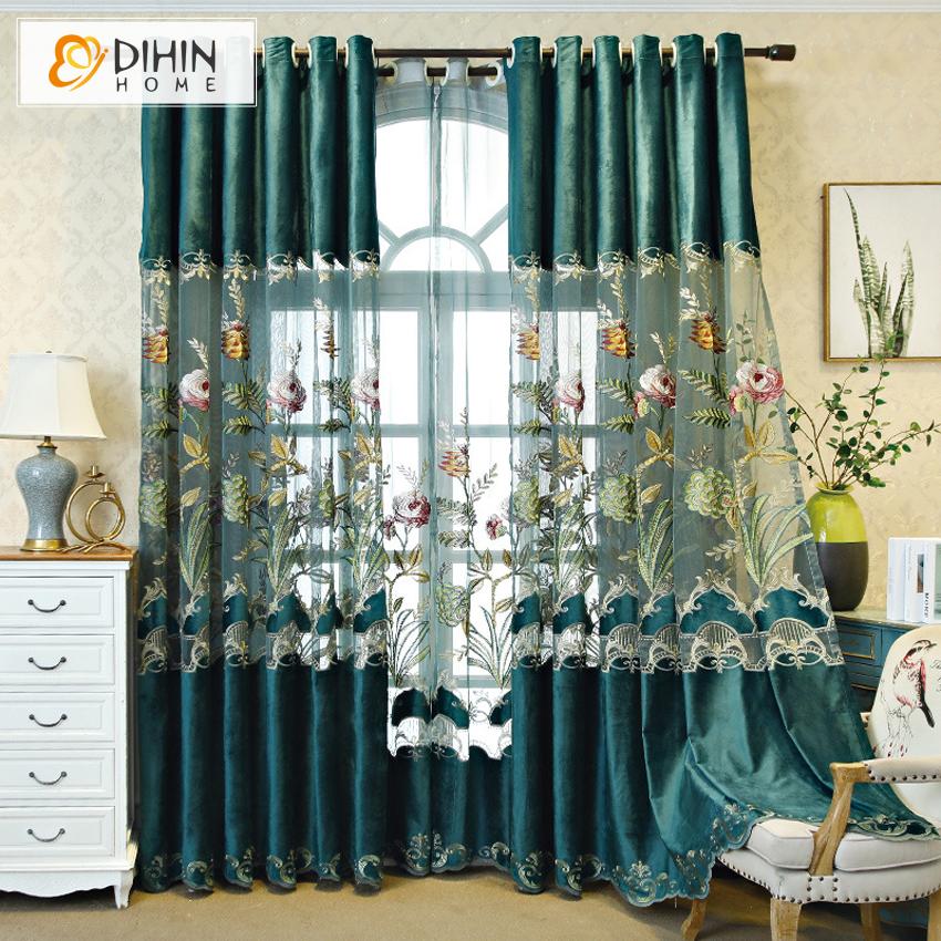 DIHINHOME Home Textile European Curtain DIHIN HOME European Luxury Customized Embroidered Curtain,Blackout Curtains Grommet Window Curtain for Living Room ,52x84-inch,1 Panel