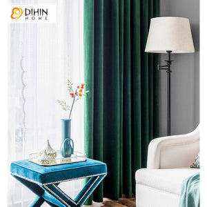 DIHIN HOME European Luxury Dark Green Color Velvet Fabric,Blackout Curtains Grommet Window Curtain for Living Room,52x63-inch,1 Panel