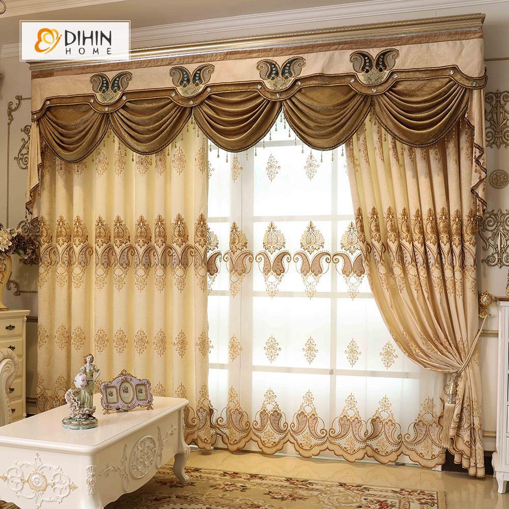 DIHINHOME Home Textile European Curtain DIHIN HOME European Luxury Embroidered Valance ,Blackout Curtains Grommet Window Curtain for Living Room ,52x84-inch,1 Panel