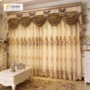DIHINHOME Home Textile European Curtain DIHIN HOME European Luxury Embroidered Valance ,Blackout Curtains Grommet Window Curtain for Living Room ,52x84-inch,1 Panel