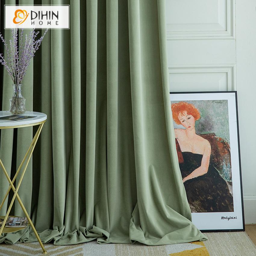 DIHIN HOME European Luxury Green Color Velvet Cloth,Blackout Grommet Window Curtain for Living Room ,52x63-inch,1 Panel