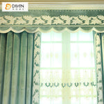 DIHIN HOME European Luxury Green Embroidered Valance,Blackout Curtains Grommet Window Curtain for Living Room ,52x84-inch,1 Panel