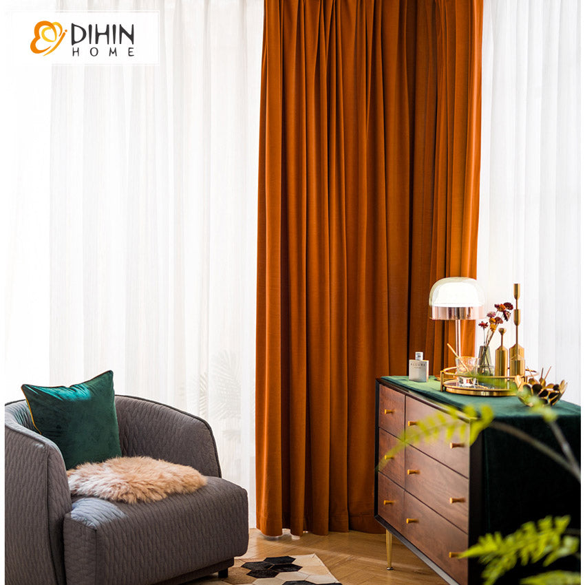 DIHIN HOME European Luxury Hermes Orange Color Velvet Fabric,Blackout Curtains Grommet Window Curtain for Living Room,52x63-inch,1 Panel