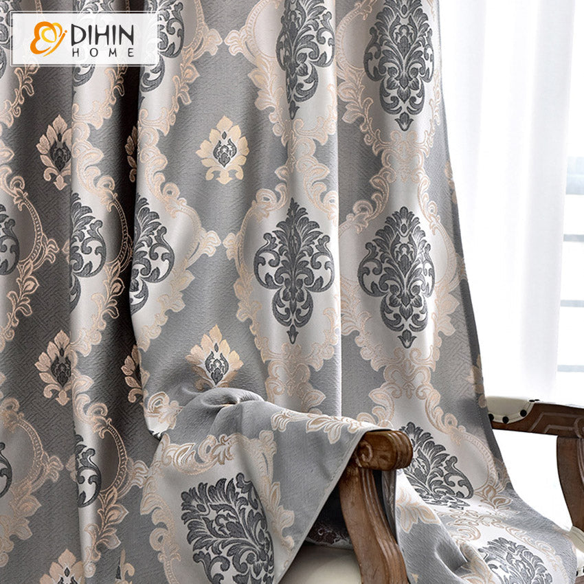 DIHINHOME Home Textile European Curtain DIHIN HOME European Luxury Jacquard,Blackout Grommet Window Curtain for Living Room ,52x63-inch,1 Panel