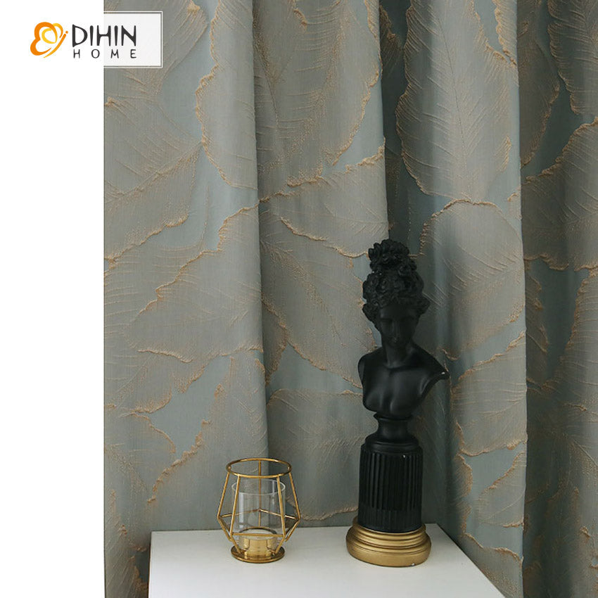 DIHINHOME Home Textile European Curtain DIHIN HOME European Luxury Leaves Jacquard,Blackout Grommet Window Curtain for Living Room ,52x63-inch,1 Panel