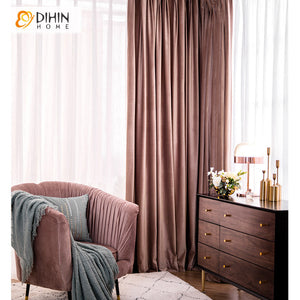 DIHIN HOME European Luxury Rubber Pink Color Velvet Fabric,Blackout Curtains Grommet Window Curtain for Living Room,52x63-inch,1 Panel