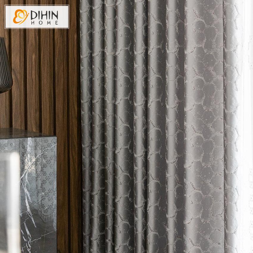 DIHINHOME Home Textile European Curtain DIHIN HOME European Luxury Silver Grey Jacquard,Blackout Grommet Window Curtain for Living Room ,52x63-inch,1 Panel