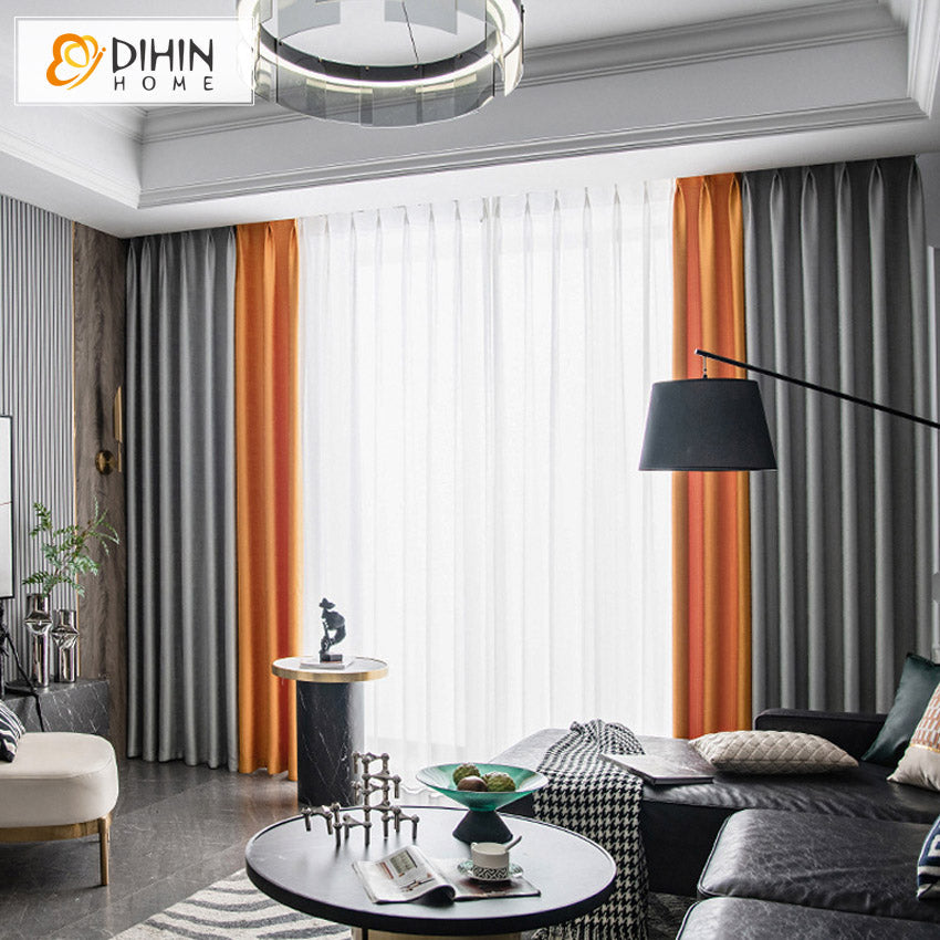 DIHIN HOME European Luxury Stitching Blackout Curtains,Grommet Window Curtain for Living Room ,52x63-inch,1 Panel