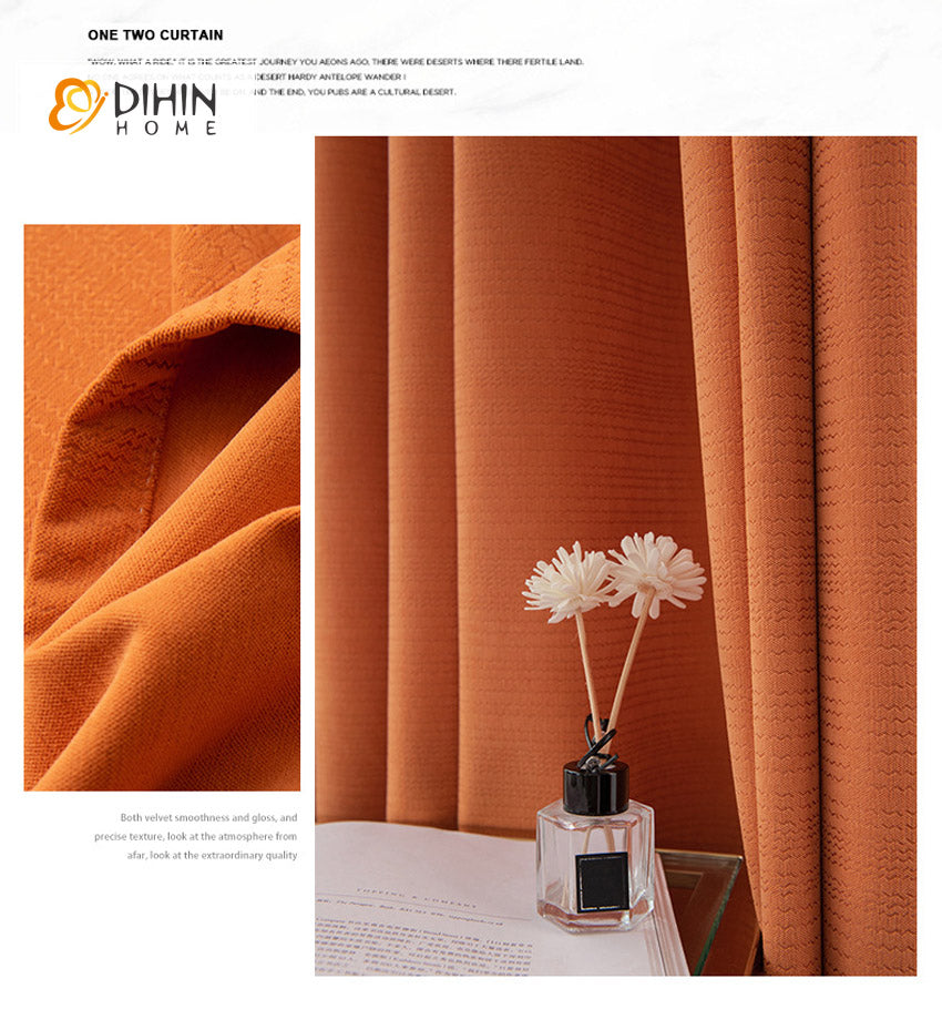 DIHINHOME Home Textile European Curtain DIHIN HOME European Luxury Thickened Orange Embossing,Blackout Grommet Window Curtain for Living Room ,52x63-inch,1 Panel