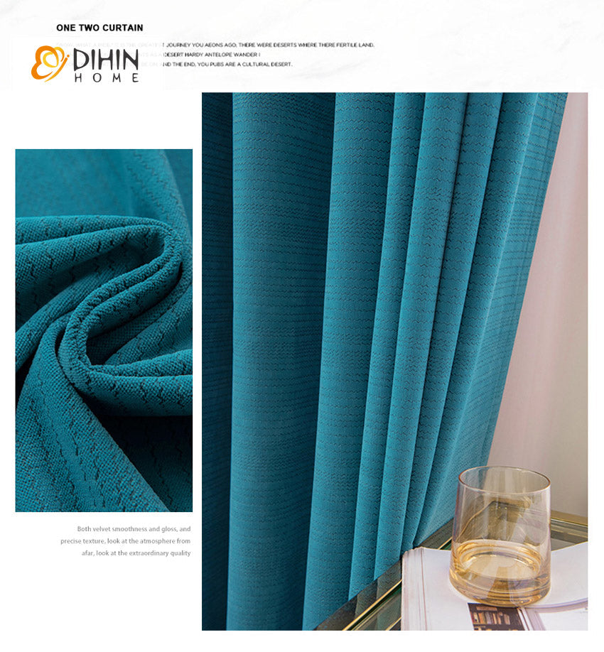 DIHINHOME Home Textile European Curtain DIHIN HOME European Luxury Thickened Tiffany Blue Embossing,Blackout Grommet Window Curtain for Living Room ,52x63-inch,1 Panel