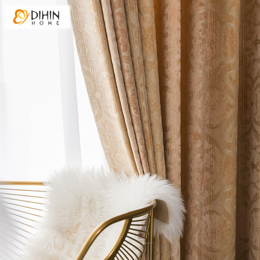 DIHINHOME Home Textile European Curtain DIHIN HOME European Luxury Thickness Jacquard Curtains,Blackout Grommet Window Curtain for Living Room ,52x63-inch,1 Panel