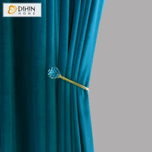 DIHIN HOME European Luxury Velvet Sold Color Printed,Blackout Grommet Window Curtain for Living Room ,52x63-inch,1 Panel