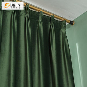 DIHINHOME Home Textile European Curtain DIHIN HOME European Luxury Velvet Vintage Dark Green Curtains,Blackout Grommet Window Curtain for Living Room ,52x63-inch,1 Panel