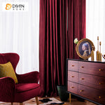 DIHIN HOME European Luxury Wine Red Color Velvet Fabric,Blackout Curtains Grommet Window Curtain for Living Room,52x63-inch,1 Panel