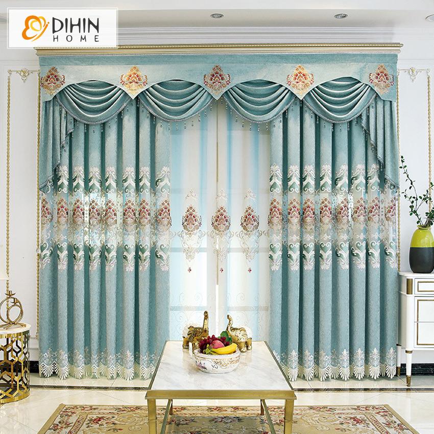 DIHIN HOME European New Embroidered Customized Luxury Valance ,Blackout Curtains Grommet Window Curtain for Living Room ,52x84-inch,1 Panel