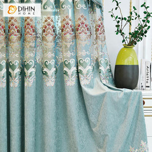 DIHIN HOME European New Embroidered Customized Luxury Valance ,Blackout Curtains Grommet Window Curtain for Living Room ,52x84-inch,1 Panel