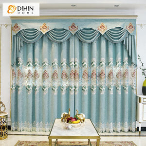 DIHIN HOME European New Embroidered Customized Luxury Valance ,Blackout Curtains Grommet Window Curtain for Living Room ,52x84-inch,1 Panel