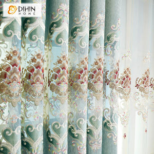 DIHIN HOME European New Embroidered Customized Luxury Valance ,Blackout Curtains Grommet Window Curtain for Living Room ,52x84-inch,1 Panel