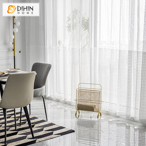 DIHINHOME Home Textile European Curtain DIHIN HOME European Nordic Houndstooth Stitching Curtains,Grommet Window Curtain for Living Room ,52x63-inch,1 Panel