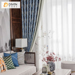 DIHINHOME Home Textile European Curtain DIHIN HOME European Pastoral Blue Geometric Strips Jacquard,Blackout Grommet Window Curtain for Living Room ,52x63-inch,1 Panel