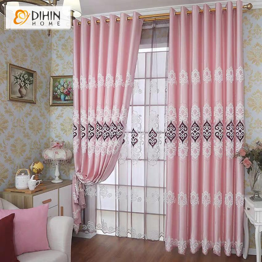 DIHINHOME Home Textile European Curtain DIHIN HOME European Pink Color Embroidered Curtain,Blackout Curtains Grommet Window Curtain for Living Room ,52x84-inch,1 Panel