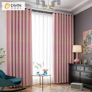 DIHINHOME Home Textile European Curtain DIHIN HOME European Pink Color Jacquard,Blackout Grommet Window Curtain for Living Room ,52x63-inch,1 Panel