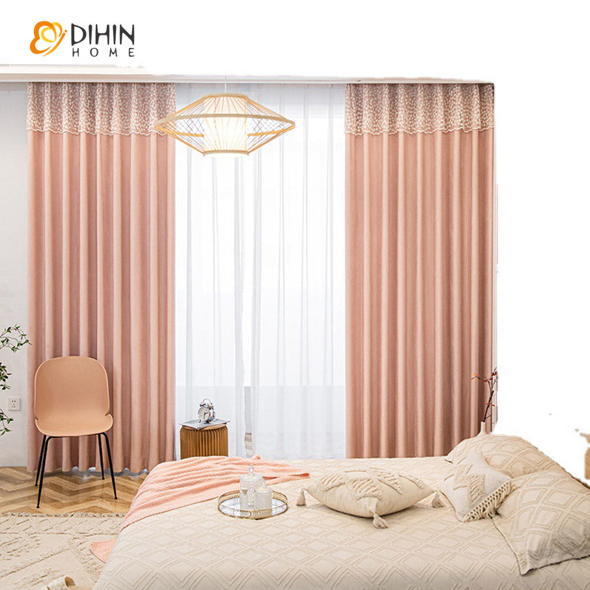 DIHINHOME Home Textile European Curtain DIHIN HOME European Pink Color With Top Lace,Blackout Grommet Window Curtain for Living Room ,52x63-inch,1 Panel