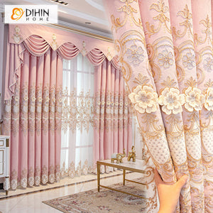DIHINHOME Home Textile European Curtain DIHIN HOME European Pink Embossed 3D Embroideried Valance ,Blackout Curtains Grommet Window Curtain for Living Room ,52x84-inch,1 Panel