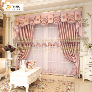DIHINHOME Home Textile European Curtain DIHIN HOME European Pink Embroidered Valance ,Blackout Curtains Grommet Window Curtain for Living Room ,52x84-inch,1 Panel