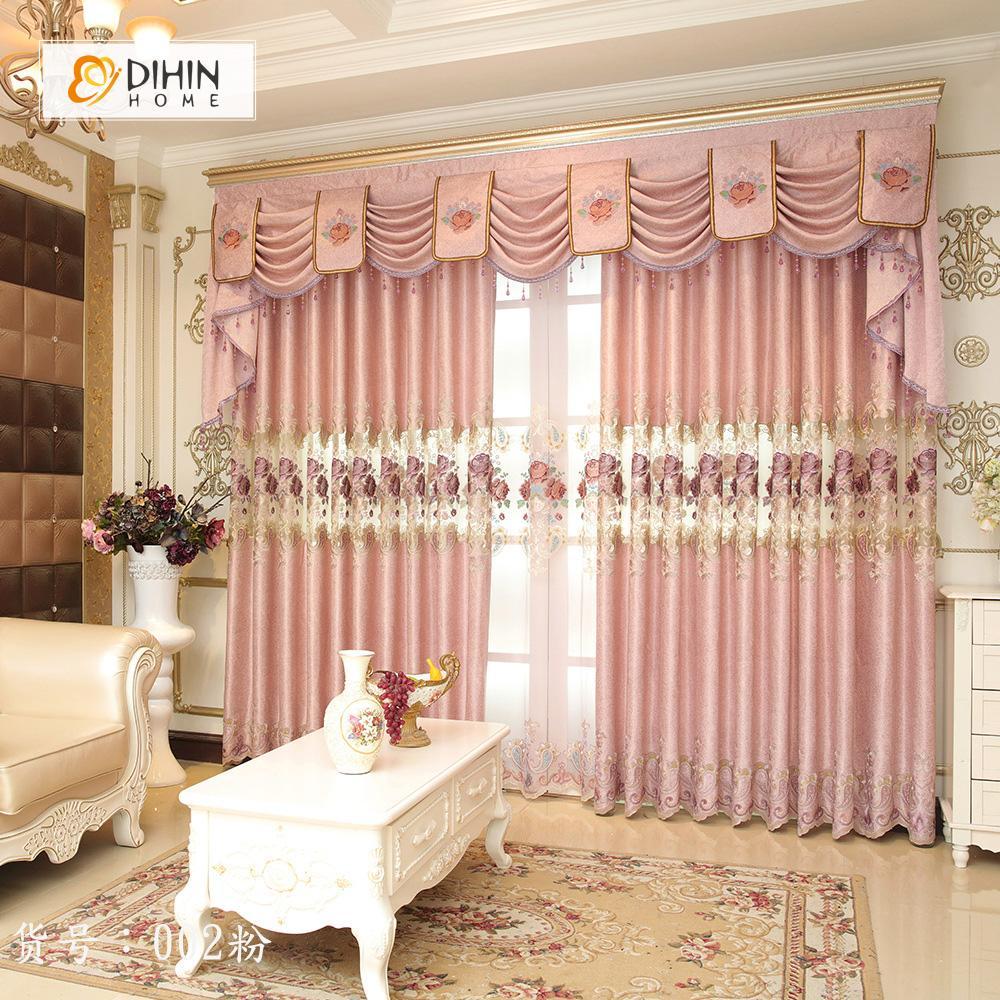 DIHINHOME Home Textile European Curtain DIHIN HOME European Pink Embroidered Valance ,Blackout Curtains Grommet Window Curtain for Living Room ,52x84-inch,1 Panel