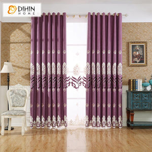 DIHIN HOME European Purple Embroidered Curtains,Blackout Curtains Grommet Window Curtain for Living Room ,52x84-inch,1 Panel