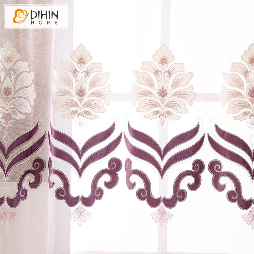 DIHIN HOME European Purple Embroidered Curtains,Blackout Curtains Grommet Window Curtain for Living Room ,52x84-inch,1 Panel